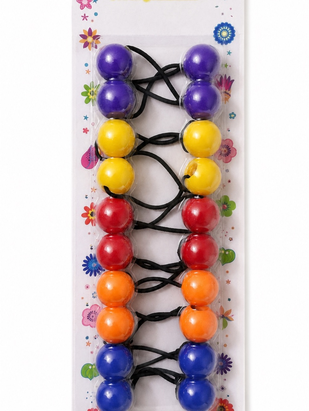 Kids Multicolor Bead Hair Ties — Purple, Yellow, Red, Orange, Blue
